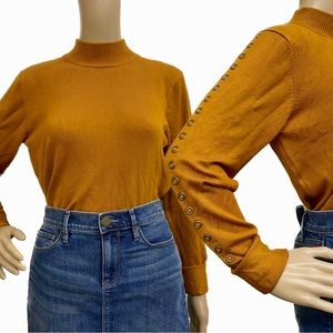 NWT Joseph A. Butternut Orange Mock Neck W/ Bronze Sleeve Details